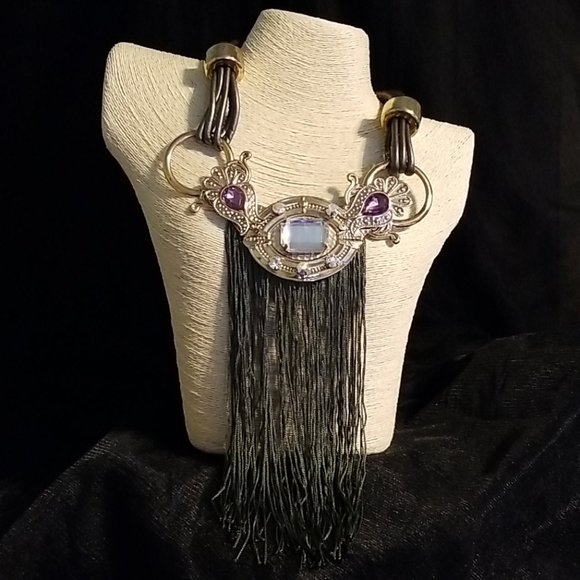 Makarlon Jewelry - Faux Leather Collar & Fringe Necklace Set